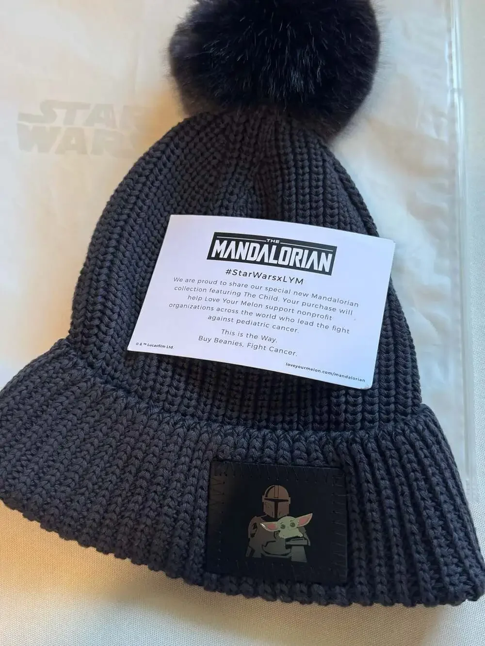 Star Wars Mandalorian Grogu Love Your Melon Knit Beanie Hat NWT Charcoal